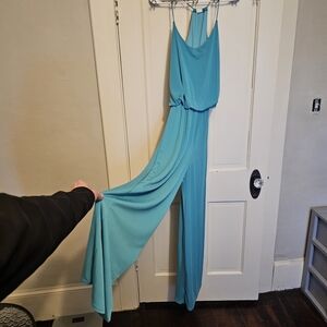 Olivia K teal spaghetti strap jumpsuit with wide-leg pants